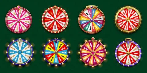 Lucky wheel. 3D roulette spin. Win prize in casino or red lottery realistic Stock Illustration
