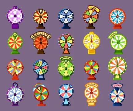 Lucky wheels flat vector color icons set Stock Illustration