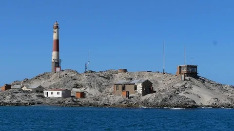 Luderitz lighthouse from a boat, establishing, Namibia, Africa in HD Stock Footage 91324439