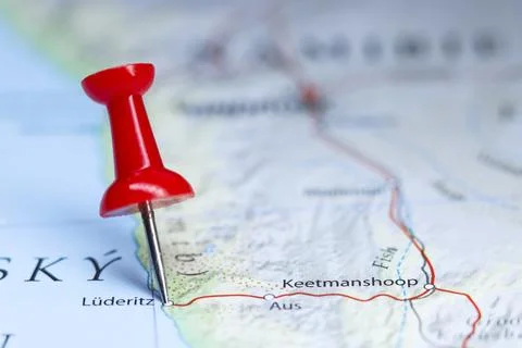 Luderitz, Namibia pin on map Stock Photos