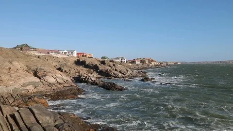 Lüderitz ocean sea side with waves hitting the shore, Namibia Stock Footage 102740760
