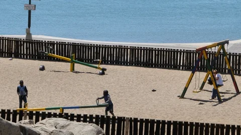 Luderitz playground, ocean in background, Namibia, Africa in 4K Stock Footage 91312248