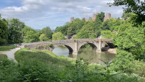 Ludlow Castle and Dinham Bridge,  Ludlow, Shropshire, England, UK Stock Footage 279096684