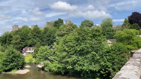 Ludlow Castle and the River Teme,  Ludlow, Shropshire, England, UK Stock Footage 279014476