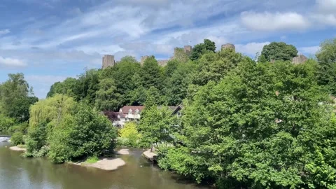 Ludlow Castle and the River Teme,  Ludlow, Shropshire, England, UK Stock Footage 279015764