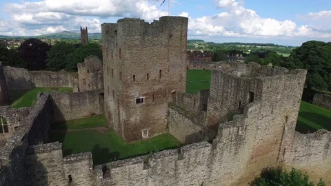 Ludlow Castle - Main Keep and castle walls Stock Footage 97804412