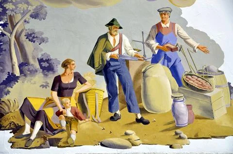 Lueftlmalerei traditional mural in Mittenwald Stock Photos