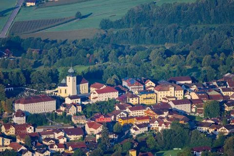 Luftbild der Gemeinde Luftkurort Lam, Bayerischer Wald, Oberpfalz Stock Photos