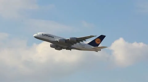 Lufthansa A380 after take-off Stock Footage 11313555