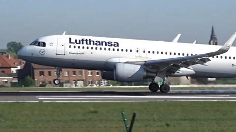 Lufthansa Aircraft Landing at International Airport Stock Footage