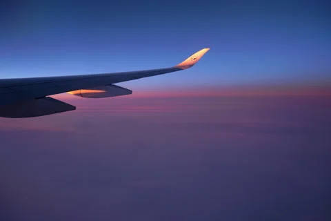 Lufthansa airplane wing, vanila sky over North Pole Stock Footage 252051670