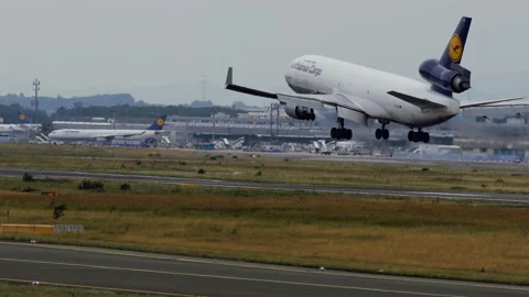 Lufthansa Cargo McDonnell Douglas MD-11 landing Stock Footage 98946085