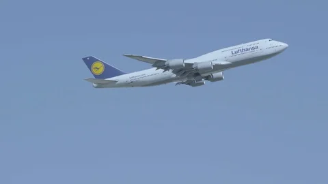 Lufthansa Jumbo Jet taking off  Stock Footage 114189699
