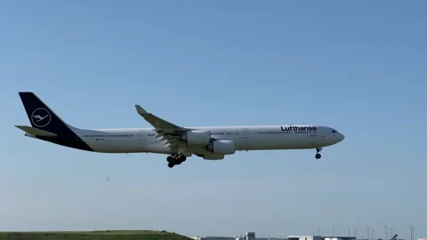 Lufthansa Plane Landing in Chicago Stock Footage 247329547