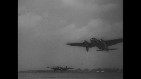 Luftwaffe fighter squadron takes off from field Stock Footage 103389555