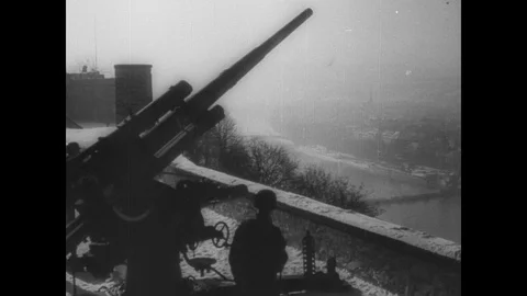 Luftwaffe planes fly past German soldiers on patrol Stock Footage 103390145