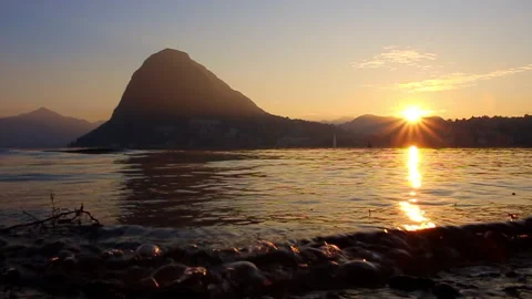 Lugano Lake at Sunset Stock Footage 147060799