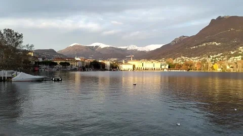 Lugano, overlooking the lake and surrounded by beautiful mountains Stock Footage 150415546