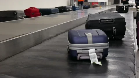 Luggage Arriving On Baggage Carousel Stock Footage 237112662