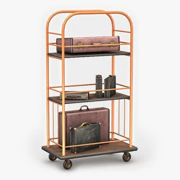 Luggage Cart & Suitcases 3D Model