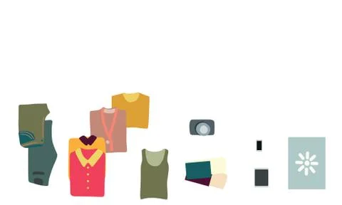 Luggage clothes flatlay top view. Stock Illustration