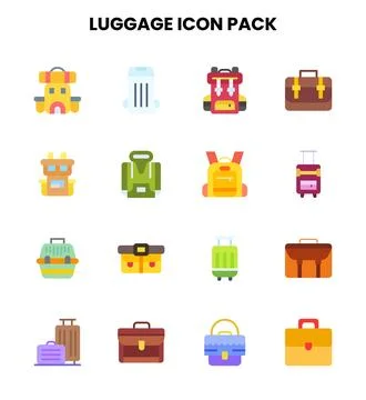 Luggage Flat Vector Icons Pack Stock Illustration