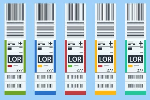 Luggage paper tags with barcode. Baggage information and identification tape Illustrazione stock