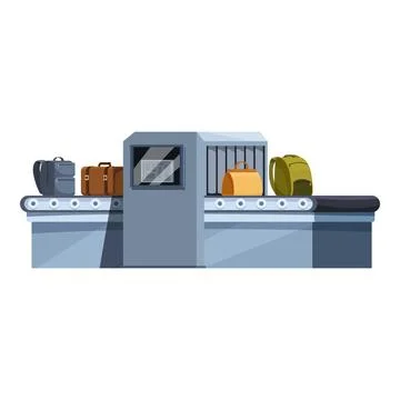 Luggage passing through x ray scanner in airport security check 库存插图