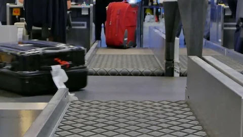 Luggage at Point of checking the luggage scanner. Baggage check-in ,X-ray Stock Footage 73314240