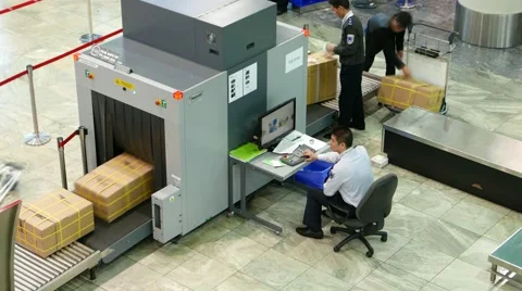 Luggage security scan using x-ray machine, airport safety check, time lapse Video stock 58508782