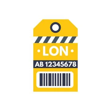 Luggage tag showing city code lon and barcode for travel Stock Illustration