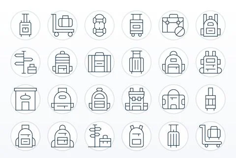 Luggage Ultimate Vector Package with 24 High Resolution Thin Line Pixel Ali.. Stock Illustration