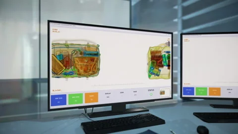 Luggage X-ray Sensor Makes Visual Scan In Bag Discovering Explosive Device Video stock 269130552