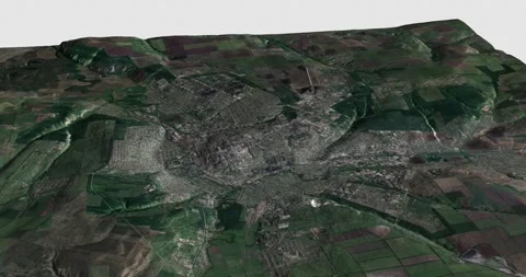 Luhansk map rotate 360 loop ccw with 3d relief 4K satellite ground height Stock Footage 217398604