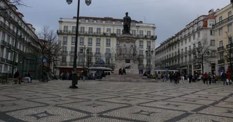 Luis de Camoes Square, Lisbon, Portugal Stock Footage 59395278