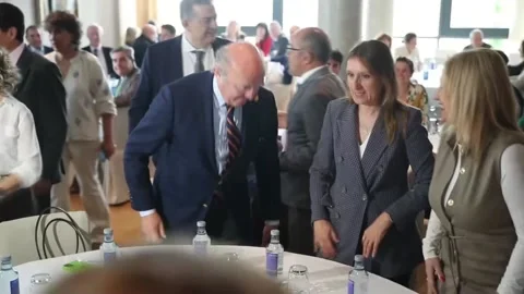 Luis de Guindos (ECB) participates in a business meeting of the Cámara Club, Sor Video stock 332501462