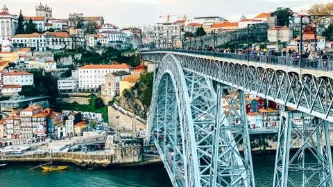 Luis I Bridge view from Vila Nova de Gaia, Portugal Stock Photos