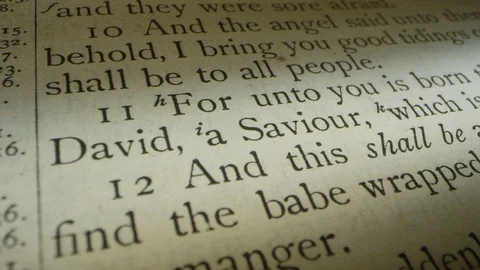 Luke 2 scripture verse with 2nd shot of Mary &amp; Jesus Christ birth manger etching Video stock 119861123