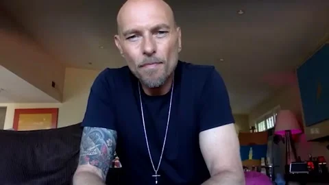 Luke Goss is interviewed online for his thriller film 'Hollow Point' - 2021 Stock Footage 157437184