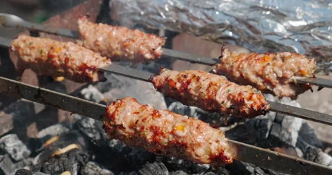 Lula kebab is fried Stock Footage 132315971