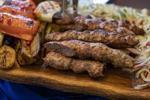 Lula kebab large portion close-up Stock Photos