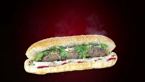 Lule kebab in bread on dark background position from right to center Stock Footage 135072789
