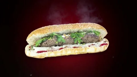 Lule kebab in bread on dark background position from top to center Stock Footage 135078184