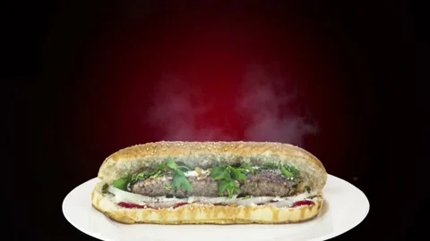 Lule kebab in bread on dark background direction from bottom to center Stock Footage 135125810