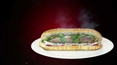 Lule kebab in bread on dark background position from right to center Stock Footage 135125811