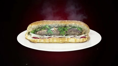 Lule kebab in bread on dark background direction from top to center Stock Footage 135125816