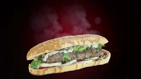 Lule kebab in bread on dark background Stock Footage 135176807