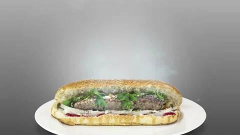 Lule kebab in bread on gray background direction from bottom to center Stock Footage 135126040