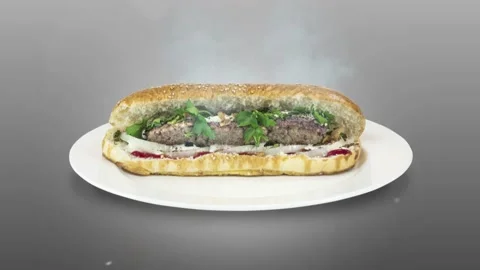 Lule kebab in bread on gray background direction from top to center Stock Footage 135126045