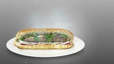Lule kebab in bread on gray background direction from left to center Stock Footage 135126047